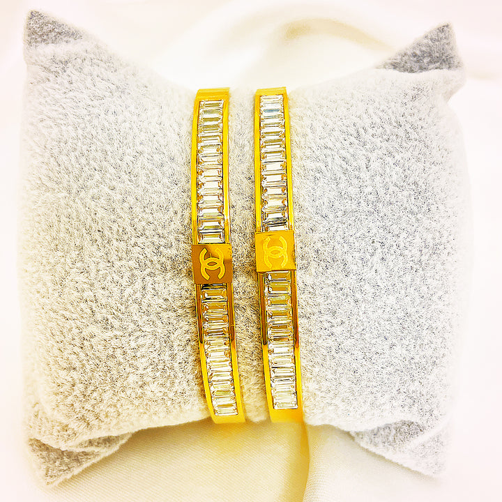 Mirabel Baguette Crystal Stainless Steel Bangle – 18K Gold Plated