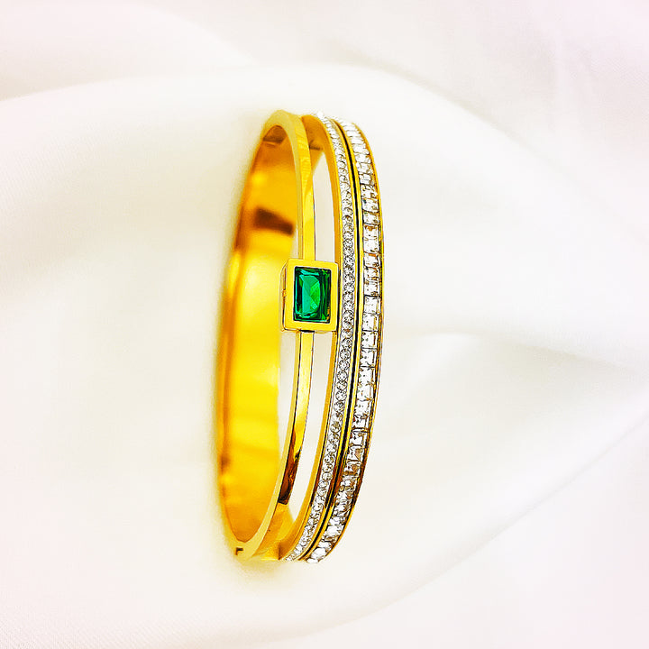 Luminera Emerald-Cut Crystal Stainless Steel Bangle – 18K Gold Plated