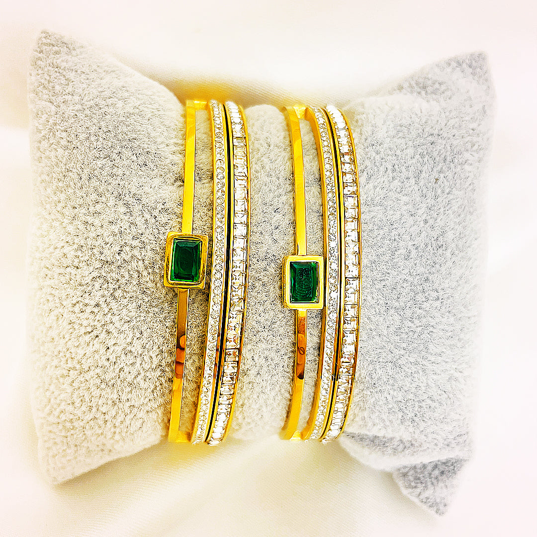 Luminera Emerald-Cut Crystal Stainless Steel Bangle – 18K Gold Plated