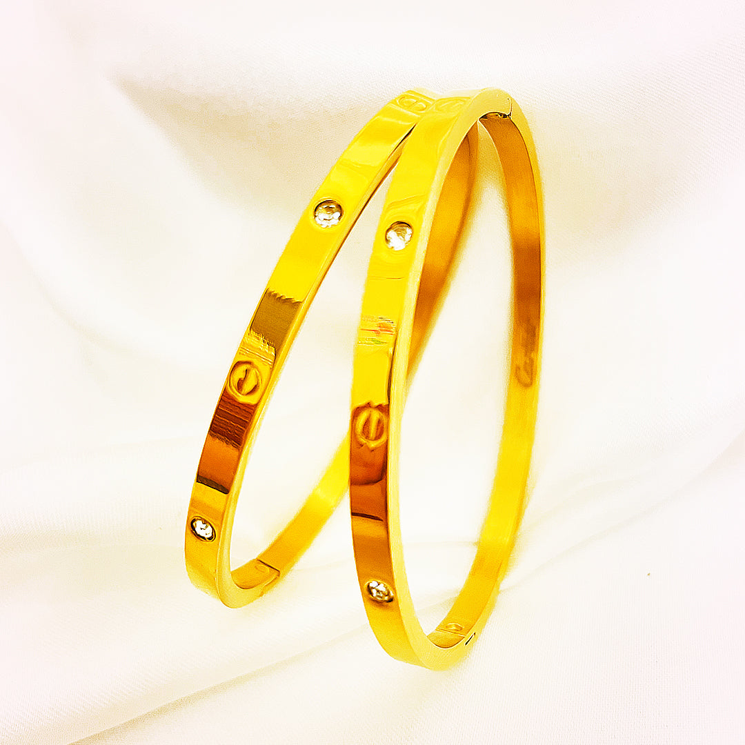 Celesdine Crystal-Station Stainless Steel Bangles – 18K Gold Plated Stack