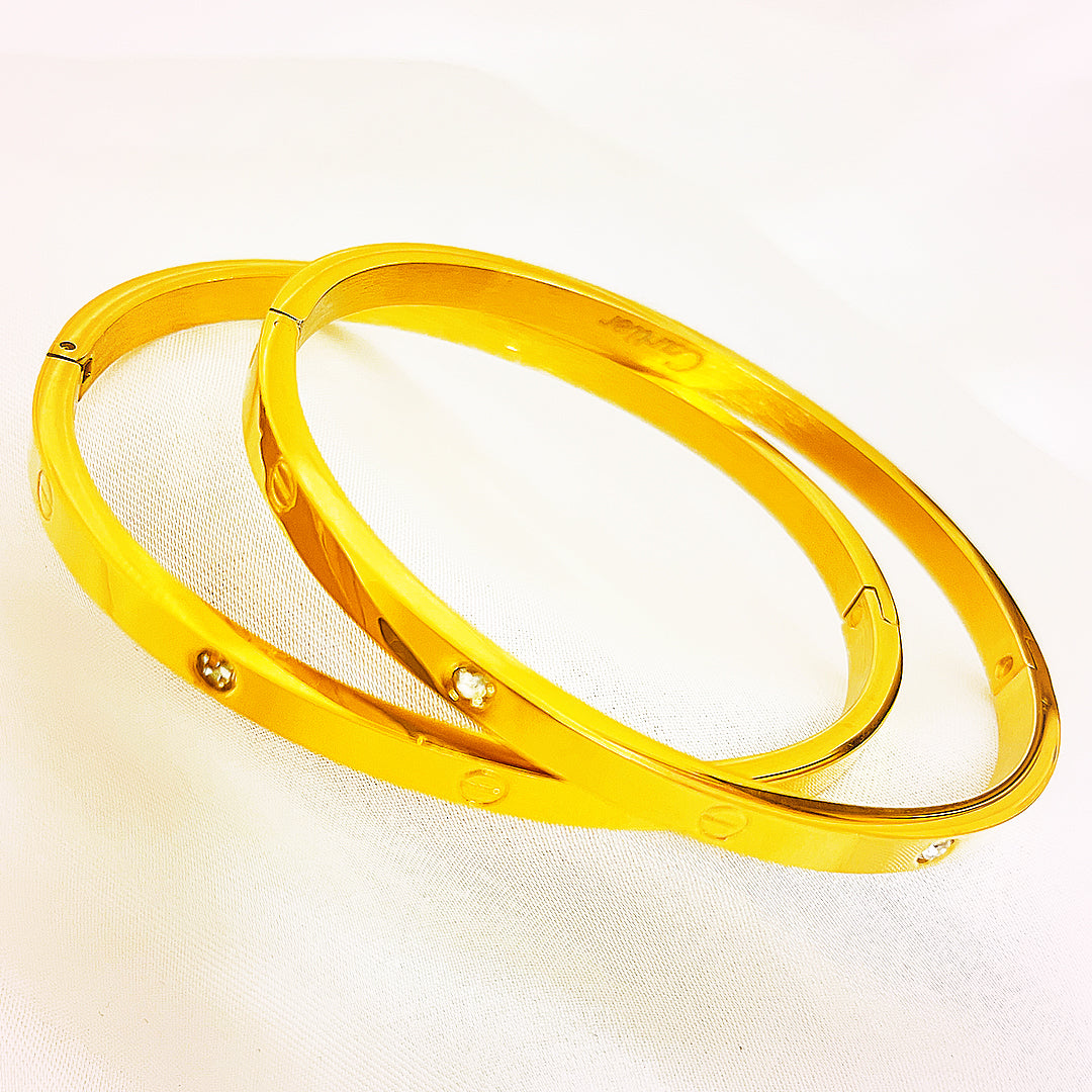 Celesdine Crystal-Station Stainless Steel Bangles – 18K Gold Plated Stack