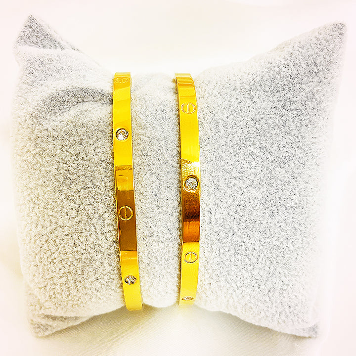 Celesdine Crystal-Station Stainless Steel Bangles – 18K Gold Plated Stack