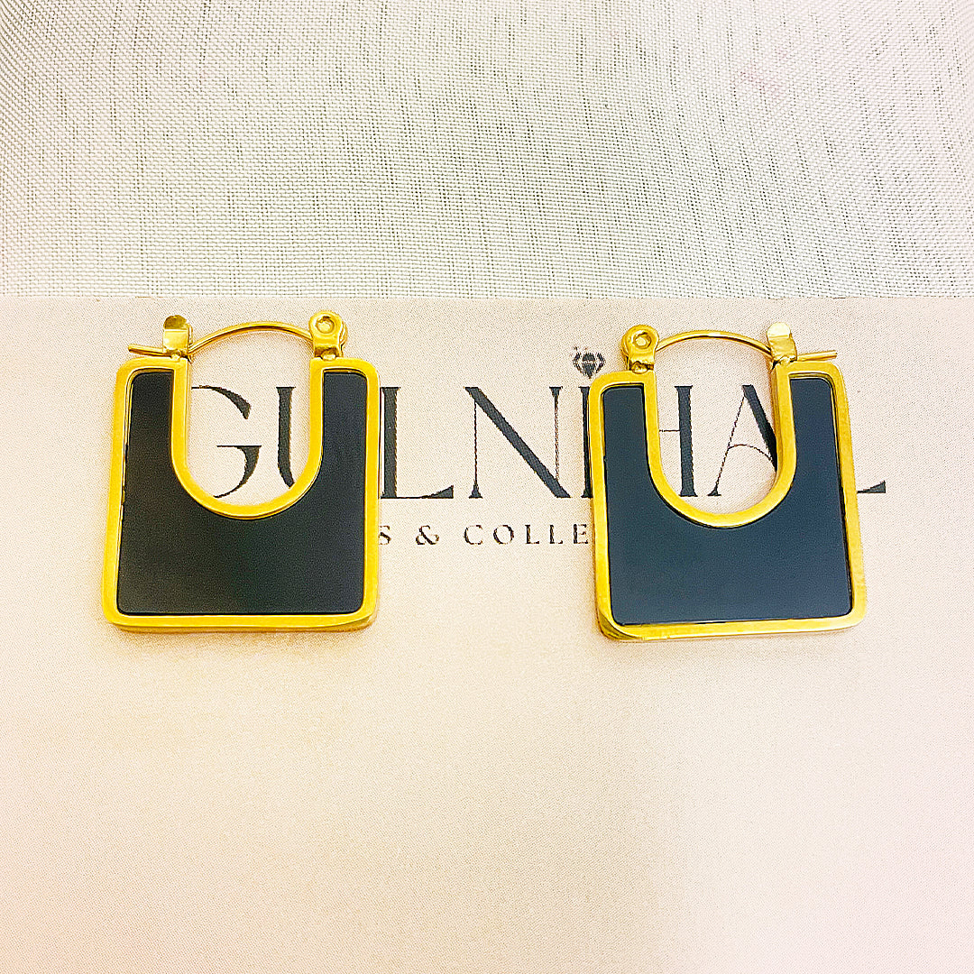 Aurora Black Square Stainless Steel Hoops – 18K Gold Plated
