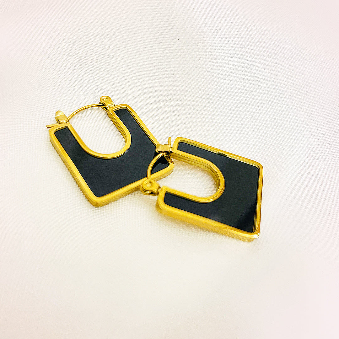 Aurora Black Square Stainless Steel Hoops – 18K Gold Plated