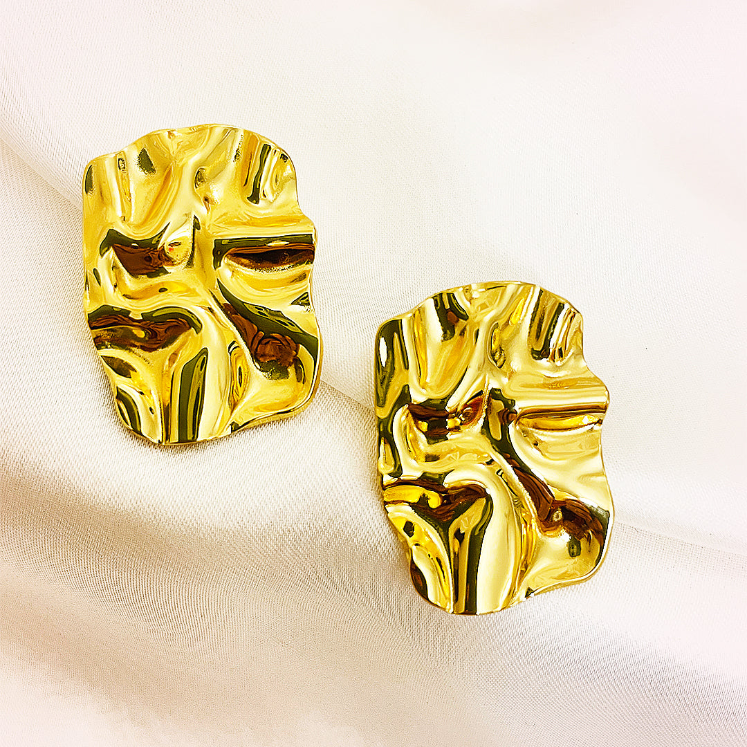 Zavi Abstract Crumpled Gold Statement Stud Earrings