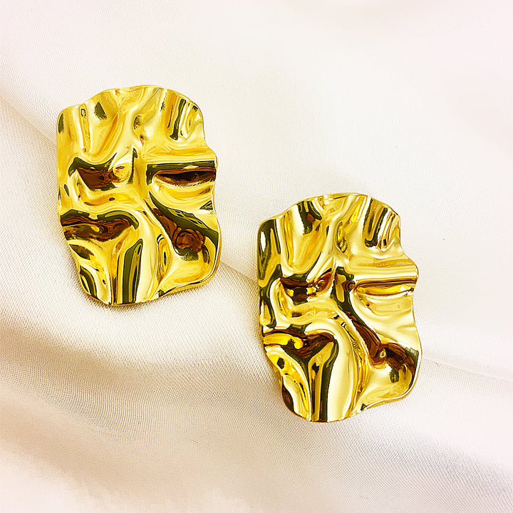 Zavi Abstract Crumpled Gold Statement Stud Earrings