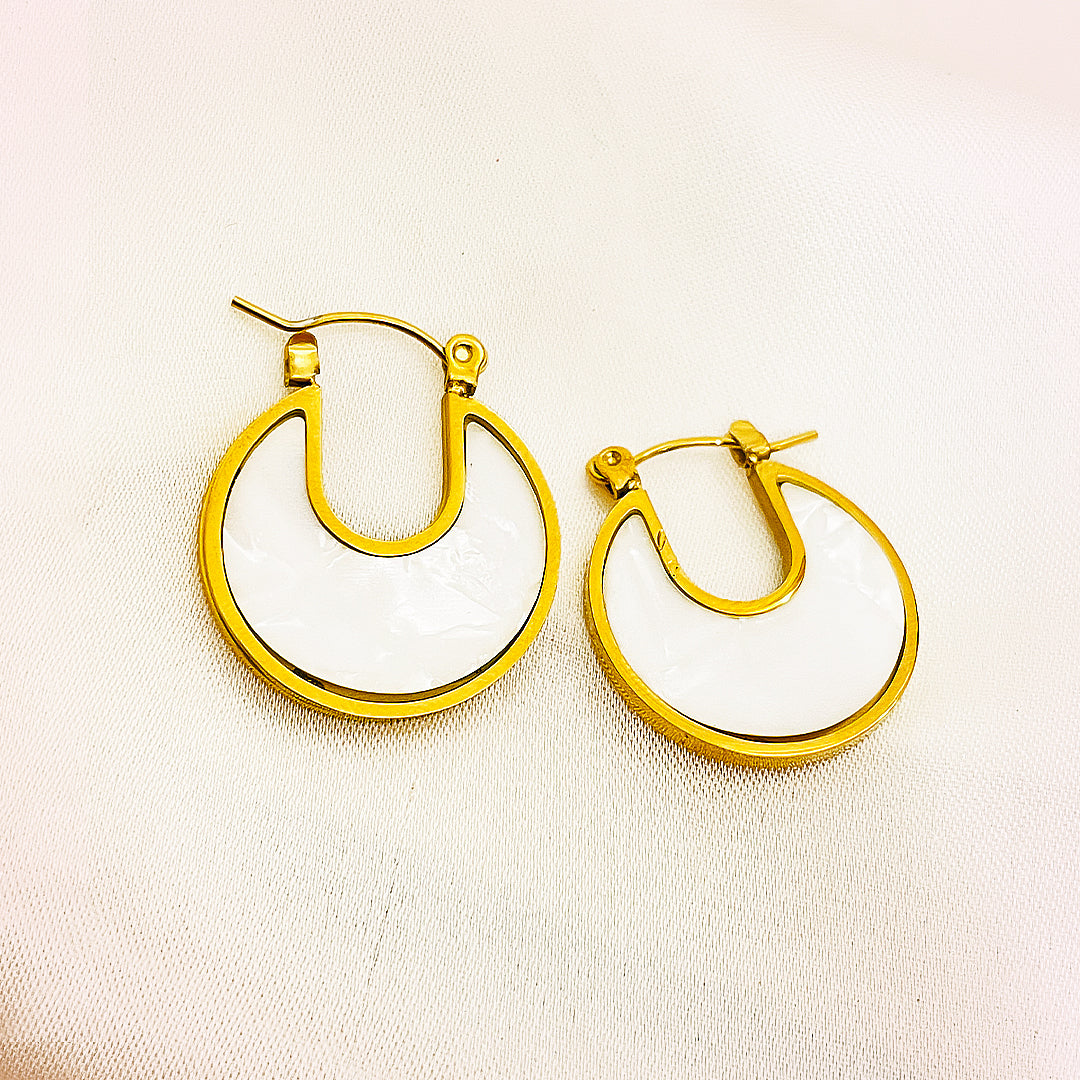 Calantha White Crescent Stainless Steel Hoops – 18K Gold Plated