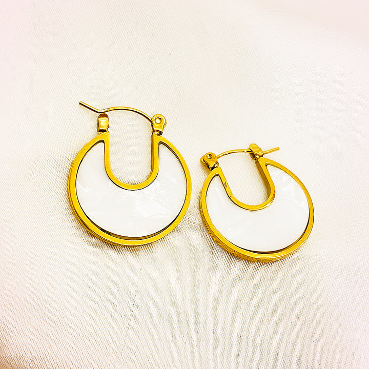 Calantha White Crescent Stainless Steel Hoops – 18K Gold Plated
