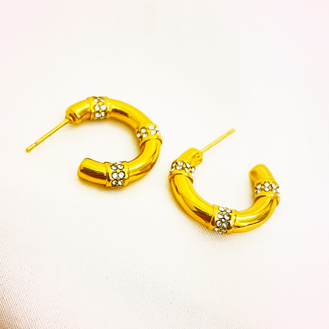 Lucinda  Zircon Studded Stainless Steel Bali – 18K Gold Plated