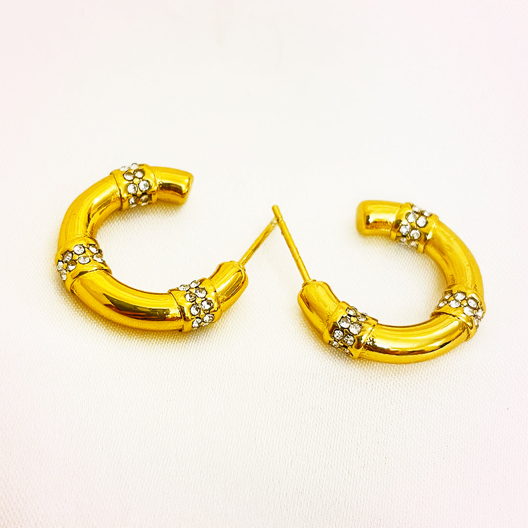 Lucinda  Zircon Studded Stainless Steel Bali – 18K Gold Plated