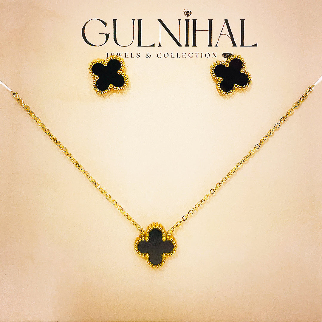 Althea Stainless Steel Clover Studs And Necklace Set – 18K Gold Plated