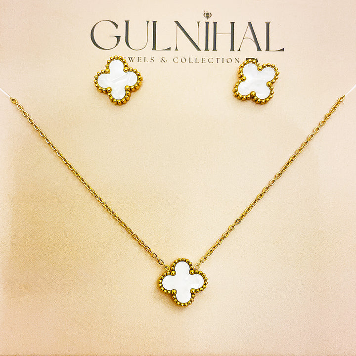 Althea Stainless Steel Clover Studs And Necklace Set – 18K Gold Plated