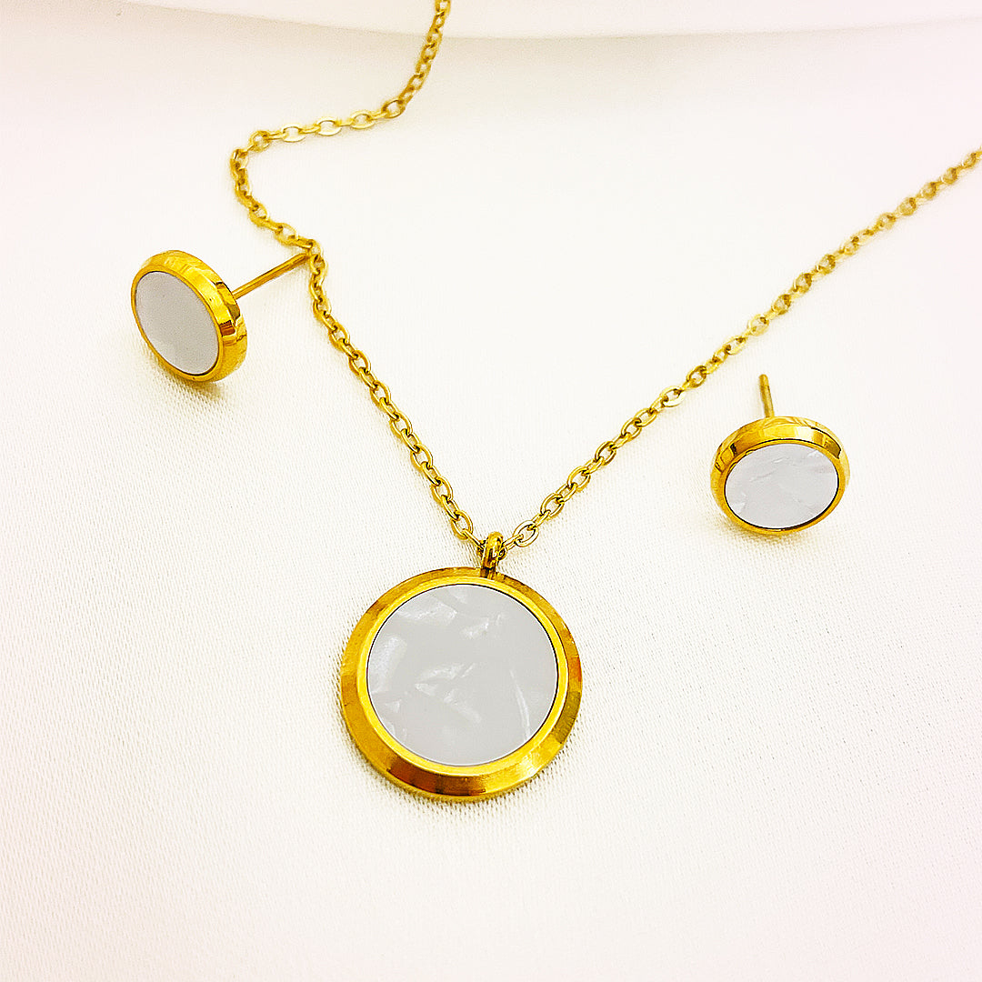 Selestia Stainless Steel Studs And Necklace Set – 18K Gold Plated