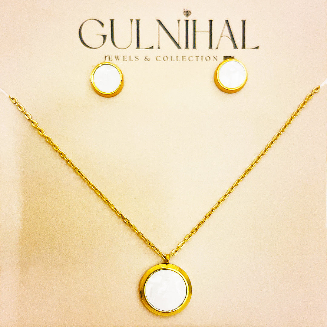 Selestia Stainless Steel Studs And Necklace Set – 18K Gold Plated