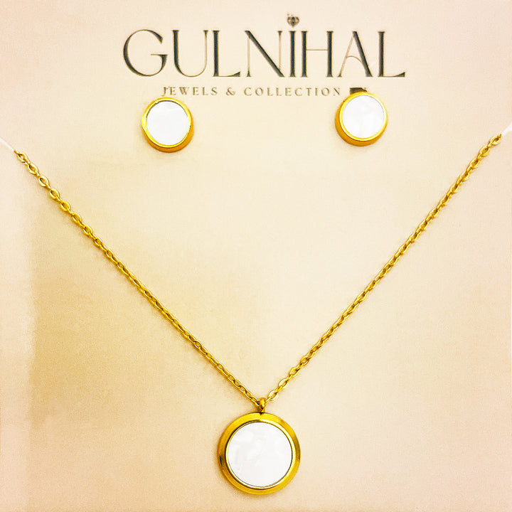 Selestia Stainless Steel Studs And Necklace Set – 18K Gold Plated