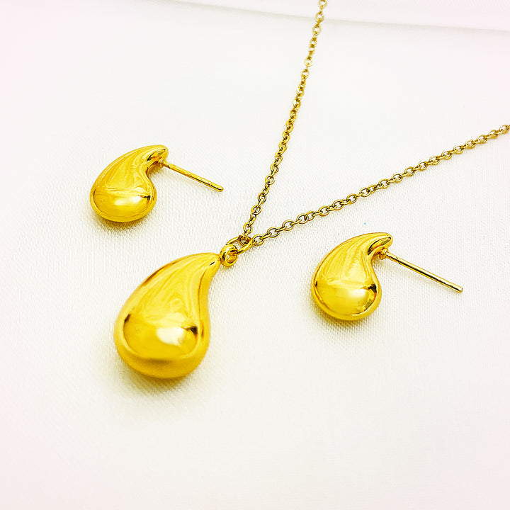 Isolene Stainless Steel Drop Studs And Necklace Set – 18K Gold Plated