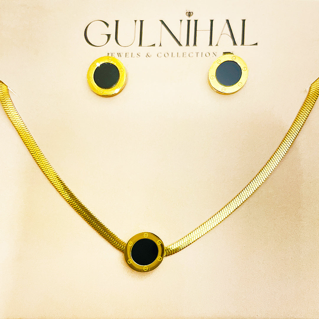 Flora Stainless Steel Studs And Necklace Set – 18K Gold Plated