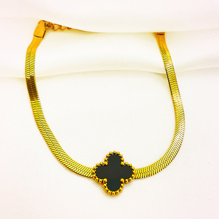 Elvina Clover Herringbone Stainless Steel Bracelet – 18K Gold Plated