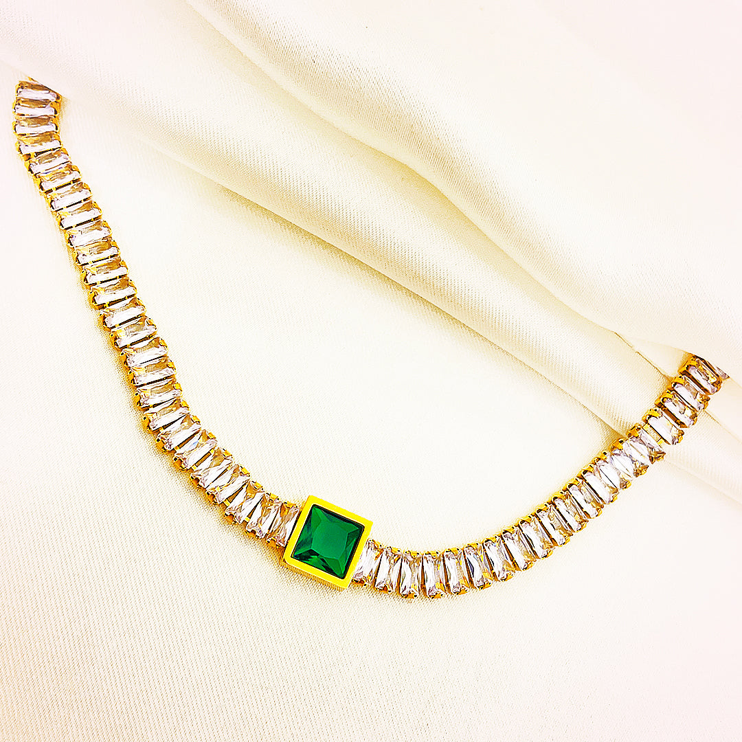 Annelise Emerald-Cut Center Crystal Stainless Steel Bracelet – 18K Gold Plated