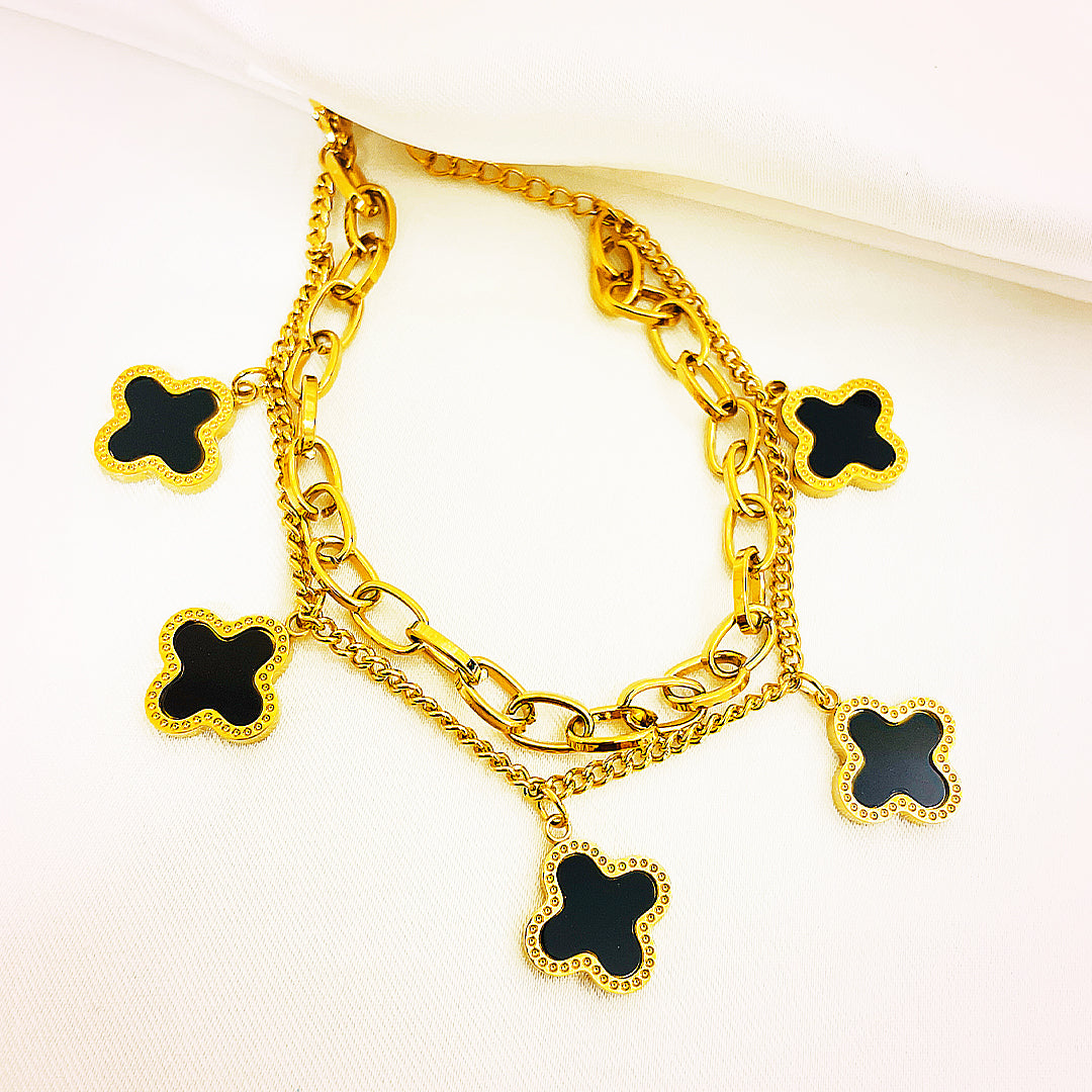 Luciana Black Clover Charm Chain Bracelet