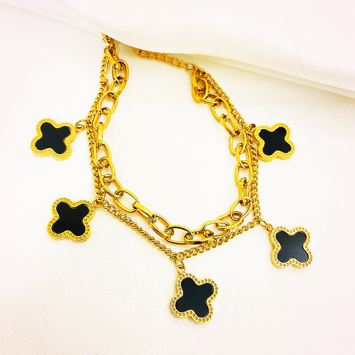 Luciana Black Clover Charm Chain Bracelet