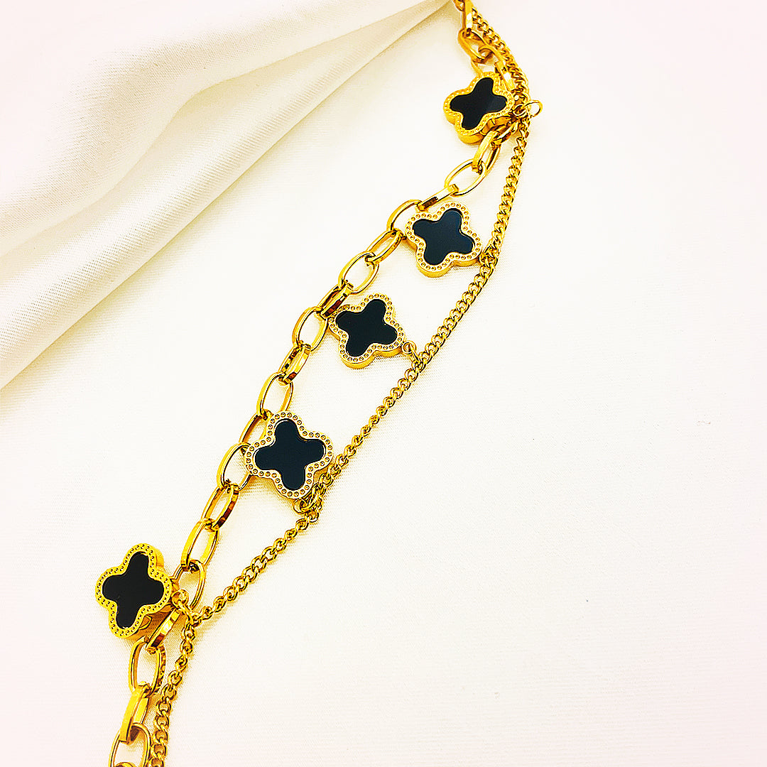 Luciana Black Clover Charm Chain Bracelet