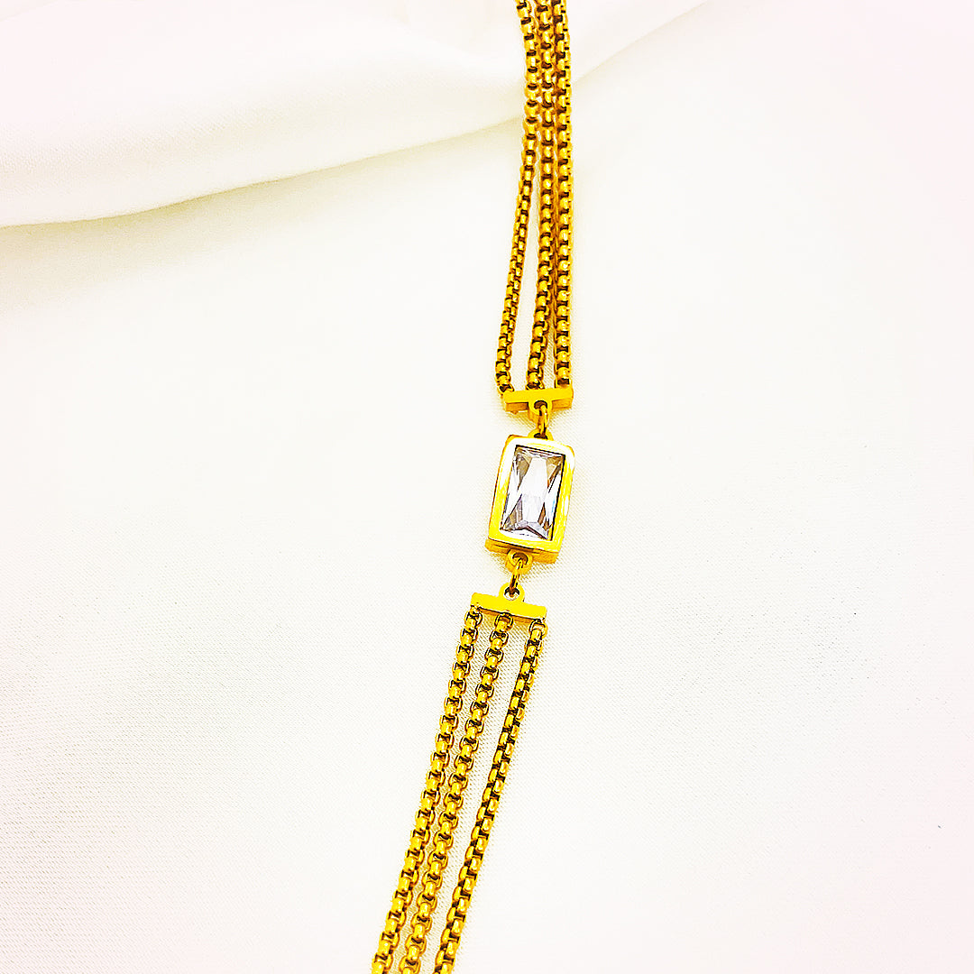 Emberlyn Triple Chain Bracelet With Baguette-Cut Crystal – 18K Gold Plated