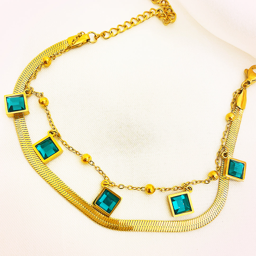 Felicity Dual-Layer Bracelet With Emerald-Green Square Crystals – 18K Gold Plated