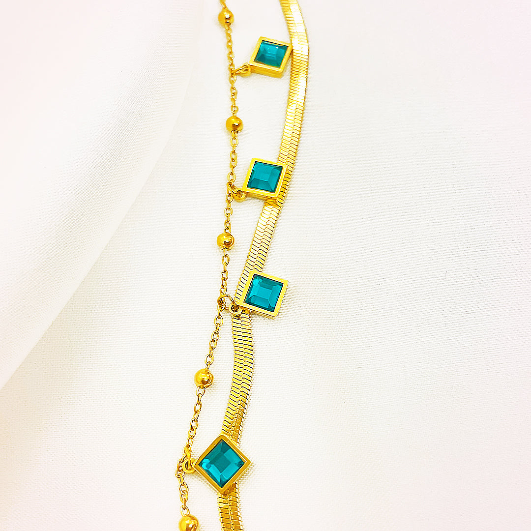 Felicity Dual-Layer Bracelet With Emerald-Green Square Crystals – 18K Gold Plated