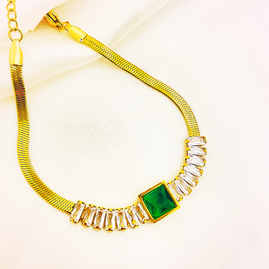 Selene Emerald-Cut Green/Transparent Stone & Crystal Accent Bracelet