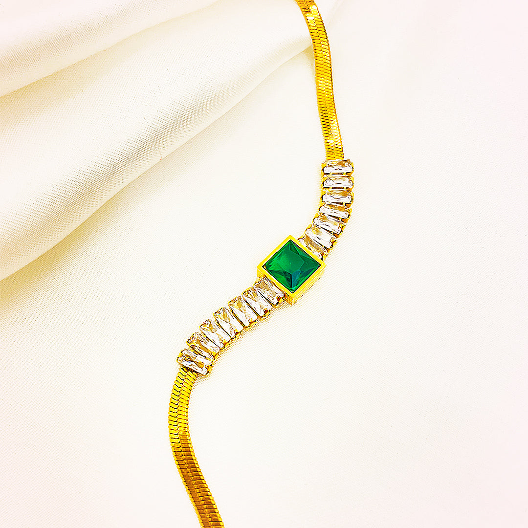 Selene Emerald-Cut Green/Transparent Stone & Crystal Accent Bracelet