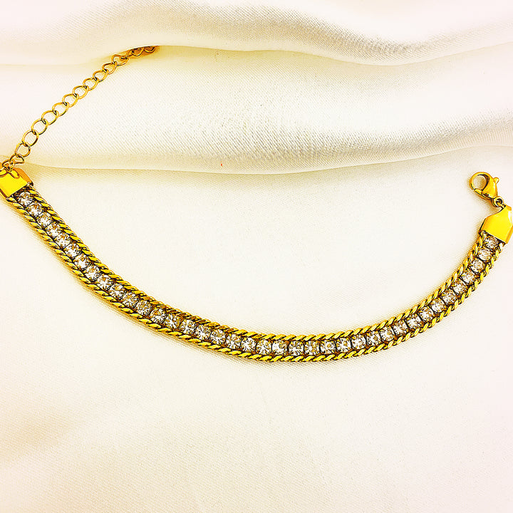 Arlina Crystal Tennis Stainless Steel Bracelet – 18K Gold Plated