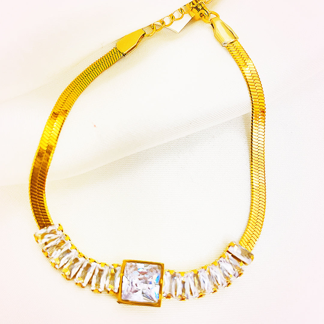 Selene Emerald-Cut Green/Transparent Stone & Crystal Accent Bracelet