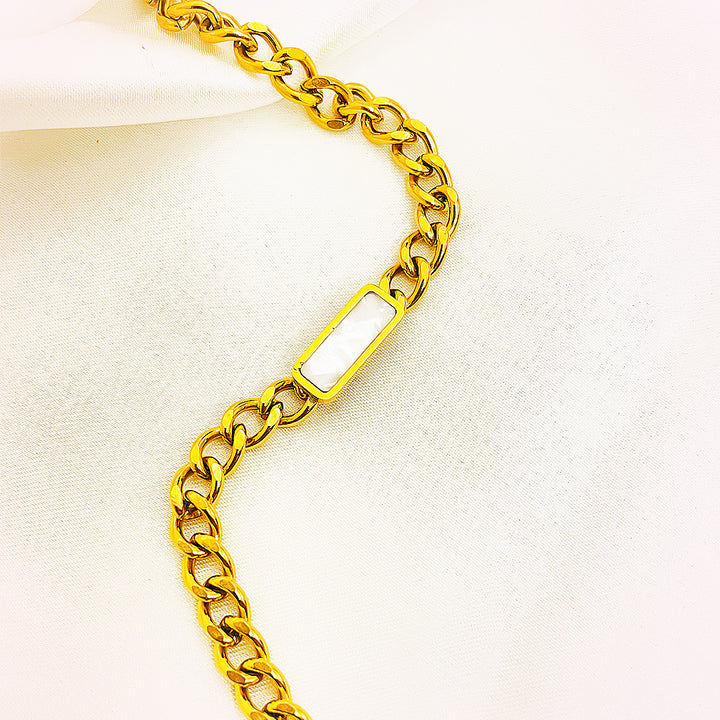 Coraline Chain Link Mother-Of-Pearl Stainless Steel Bracelet – 18K Gold Plated