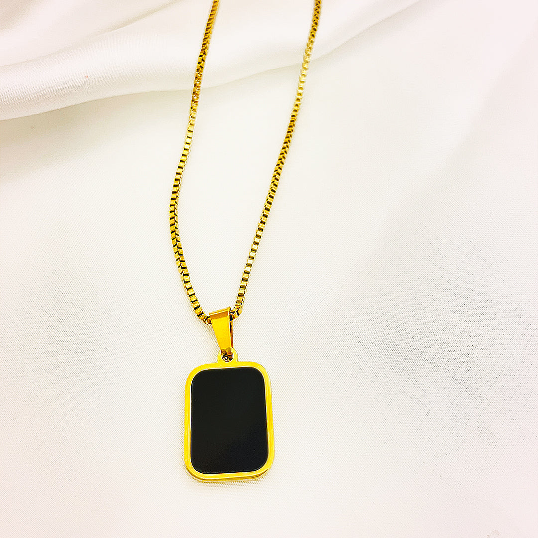 Elaria Rectangular Two Sided Charm Stainless Steel Necklace – 18K Gold Plated