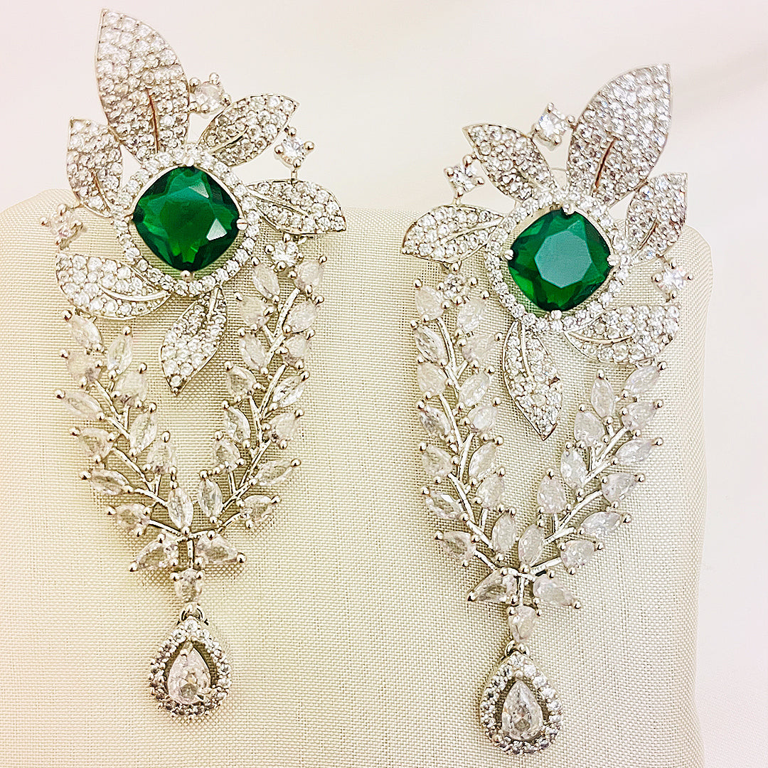 Aurelia Emerald CZ Floral Necklace Set With Bindiya Earrings
