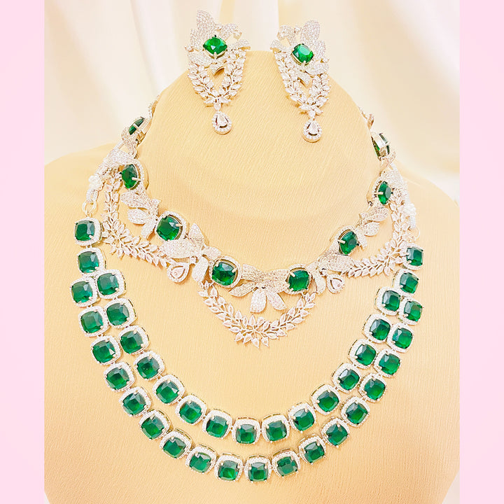 Aurelia Emerald CZ Floral Necklace Set With Bindiya Earrings