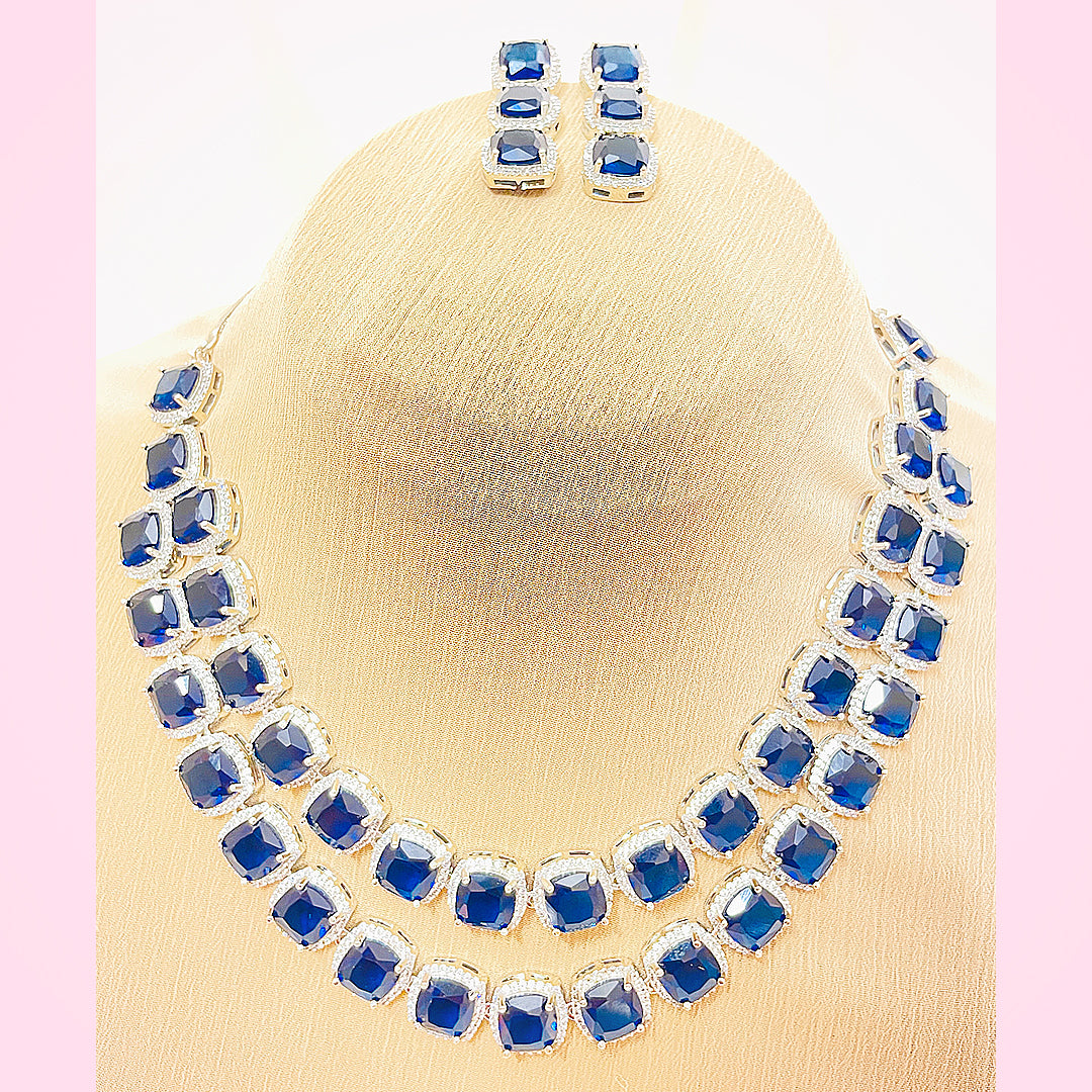 Elanora AD Necklace & Earrings Set - Double Layered Cushion