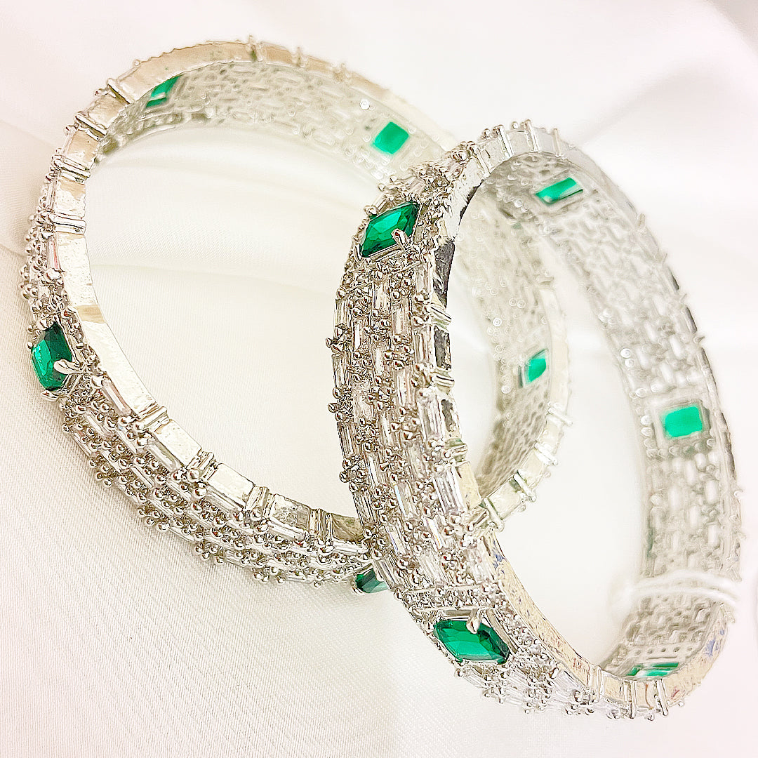 Calandra Emerald Cut CZ Bangles – Antique Silver Polish
