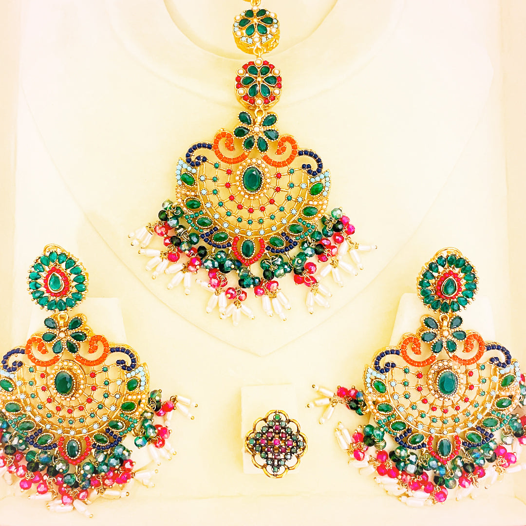 Gulbahar Noratan Earrings & Bindiya CZ Set