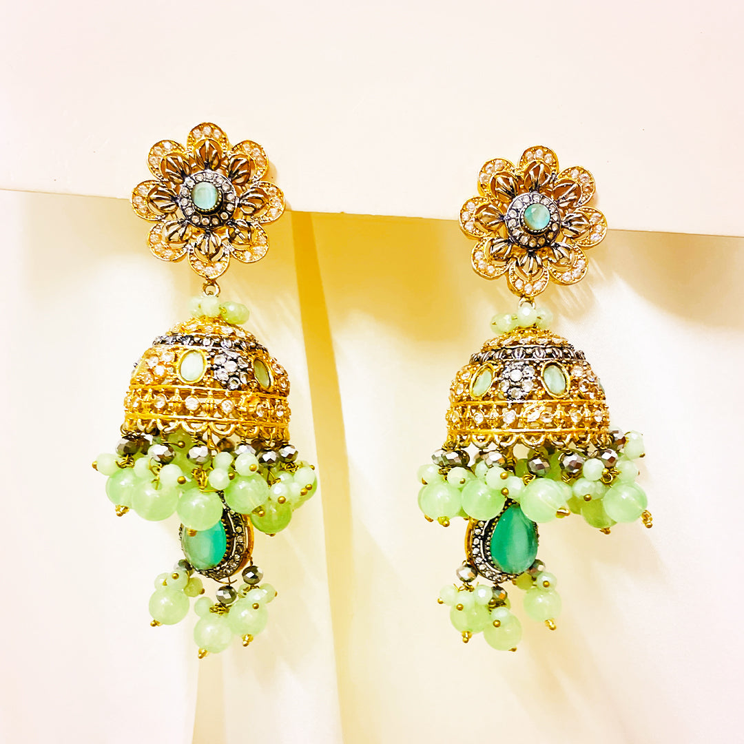 Afeera Big Floral Stonework 4-Piece Mala Set With Jhumkas & Tikka