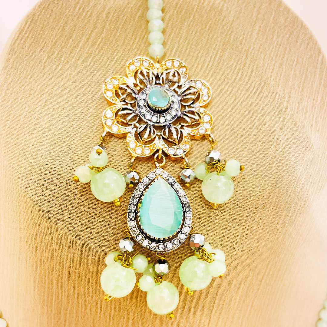 Afeera Big Floral Stonework 4-Piece Mala Set With Jhumkas & Tikka
