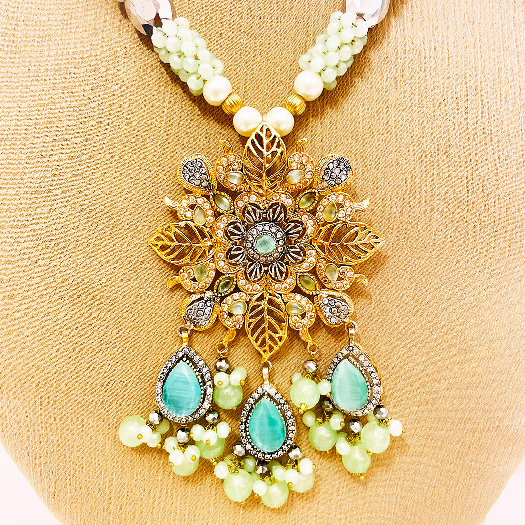 Afeera Big Floral Stonework 4-Piece Mala Set With Jhumkas & Tikka