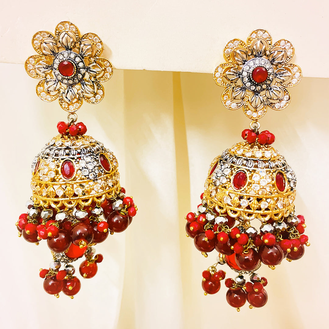 Afeera Big Floral Stonework 4-Piece Mala Set With Jhumkas & Tikka