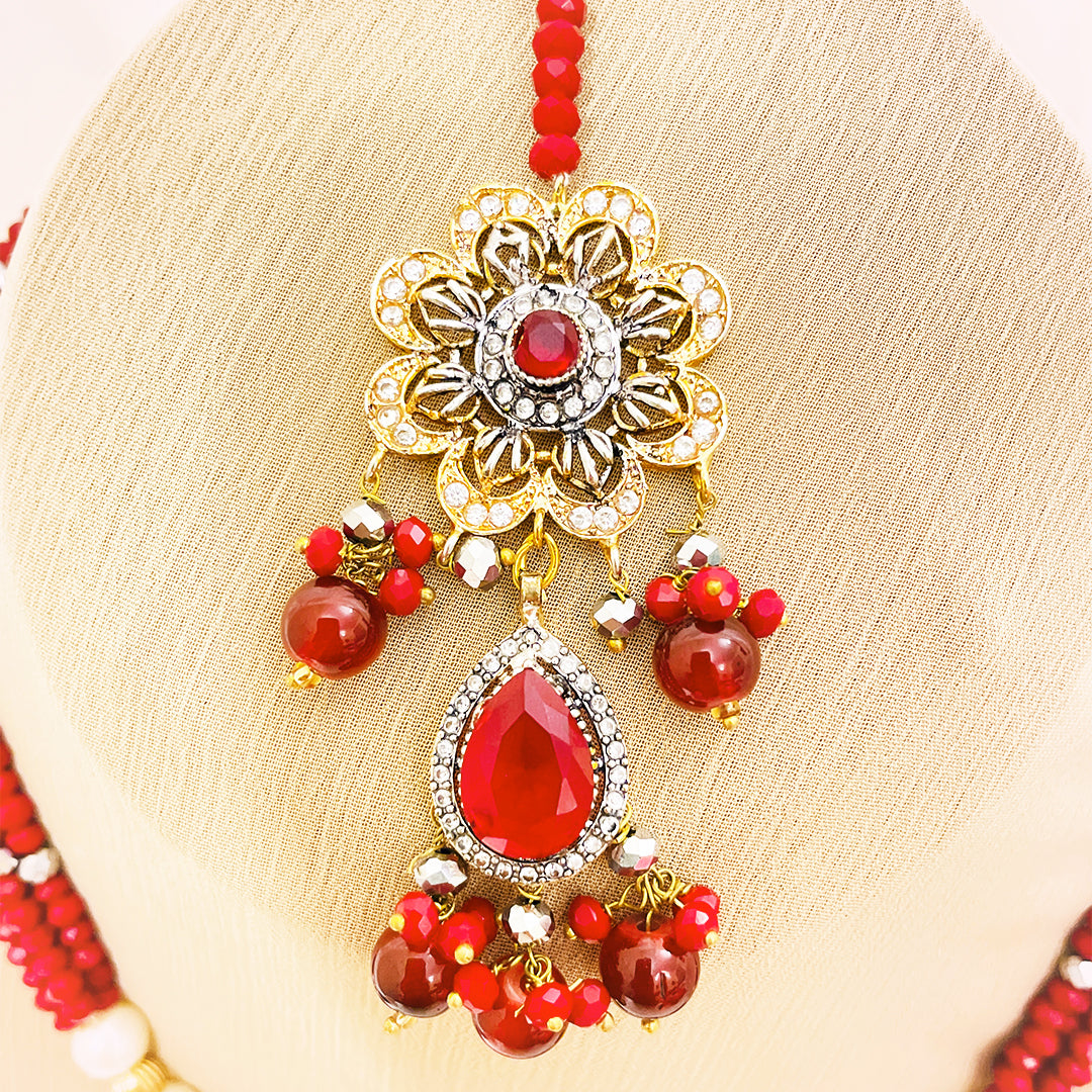 Afeera Big Floral Stonework 4-Piece Mala Set With Jhumkas & Tikka