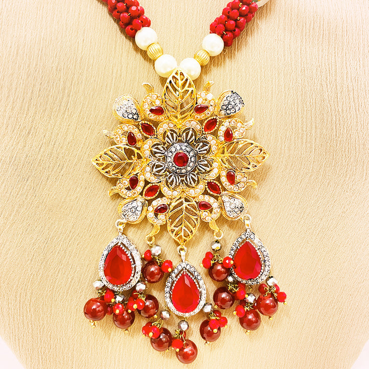 Afeera Big Floral Stonework 4-Piece Mala Set With Jhumkas & Tikka