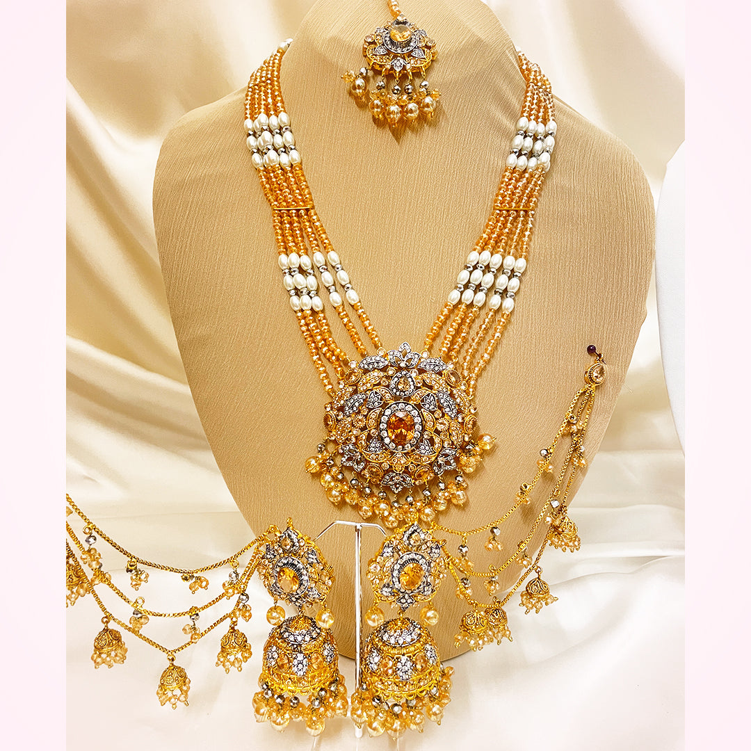 Saffronya 4-Piece Big Pendant Mala Set With Golden Beads & Pearls