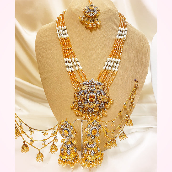 Saffronya 4-Piece Big Pendant Mala Set With Golden Beads & Pearls