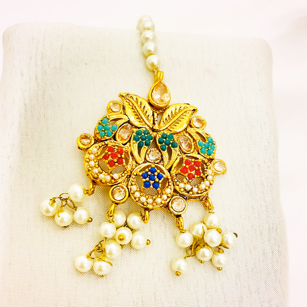 Rattan 4-Piece Big Multicolor Floral Mala Set With Gold Polish