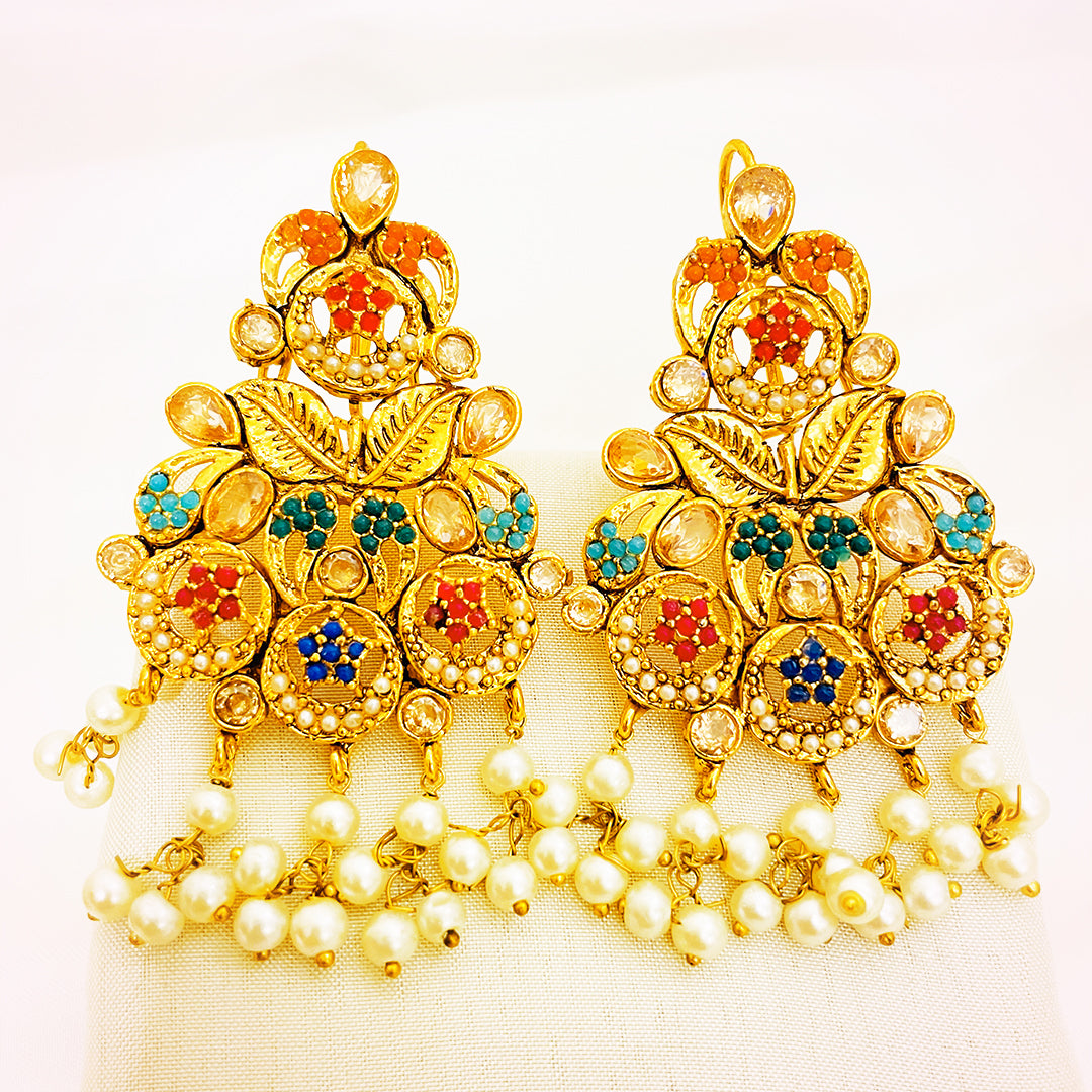Rattan 4-Piece Big Multicolor Floral Mala Set With Gold Polish